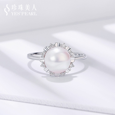 S925银~白色淡水珍珠戒指【心花蝶梦】