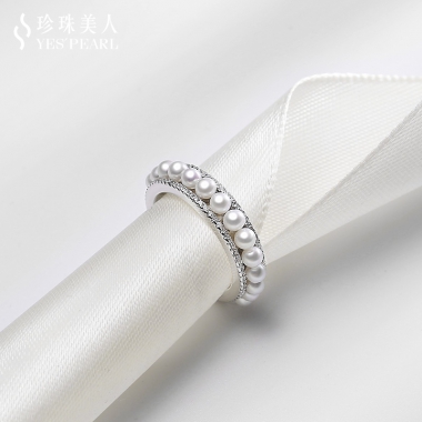 S925银~白色淡水珍珠戒指【珠耀星河】