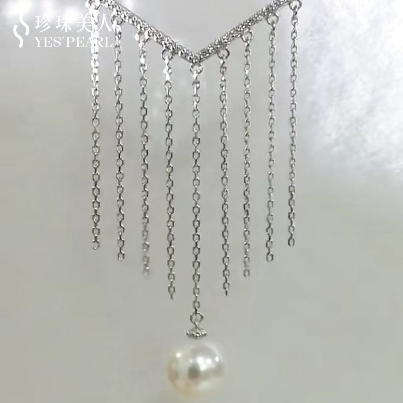 S925银～白色淡水珍珠链坠【柳苏链】