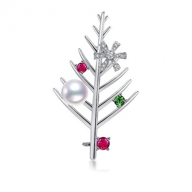 S925银~白色淡水珍珠胸针【圣诞气氛】