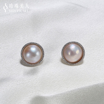 S925银 白色海水马贝珍珠耳环【星环】