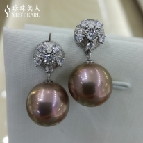 S925银~紫色淡水珍珠耳环【花盛之时】