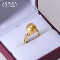 18K金 钻石 金色南洋珍珠戒指【永恒轨迹】