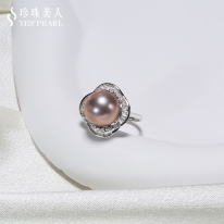S925银 紫色淡水珍珠戒指【闪亮花开】