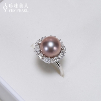 S925银 紫色淡水珍珠戒指