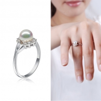 S925银/18K金~白色Akoya海水珍珠戒指【贝明珠语】